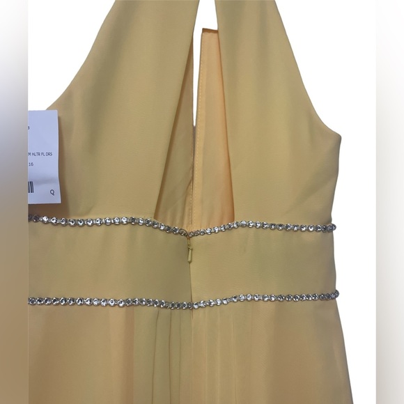Jenny Packman Lux Chiffon Halter Yellow Lemon Drop Maxi Dress w/Beaded Trim Sz0 - Picture 4 of 5